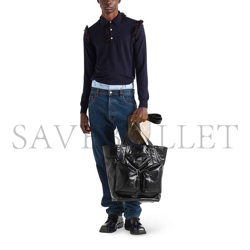 PRADA PLAQUE FLAP-POCKET LEATHER TOTE BAG 2VG120 (42.5*31.5*16cm)
